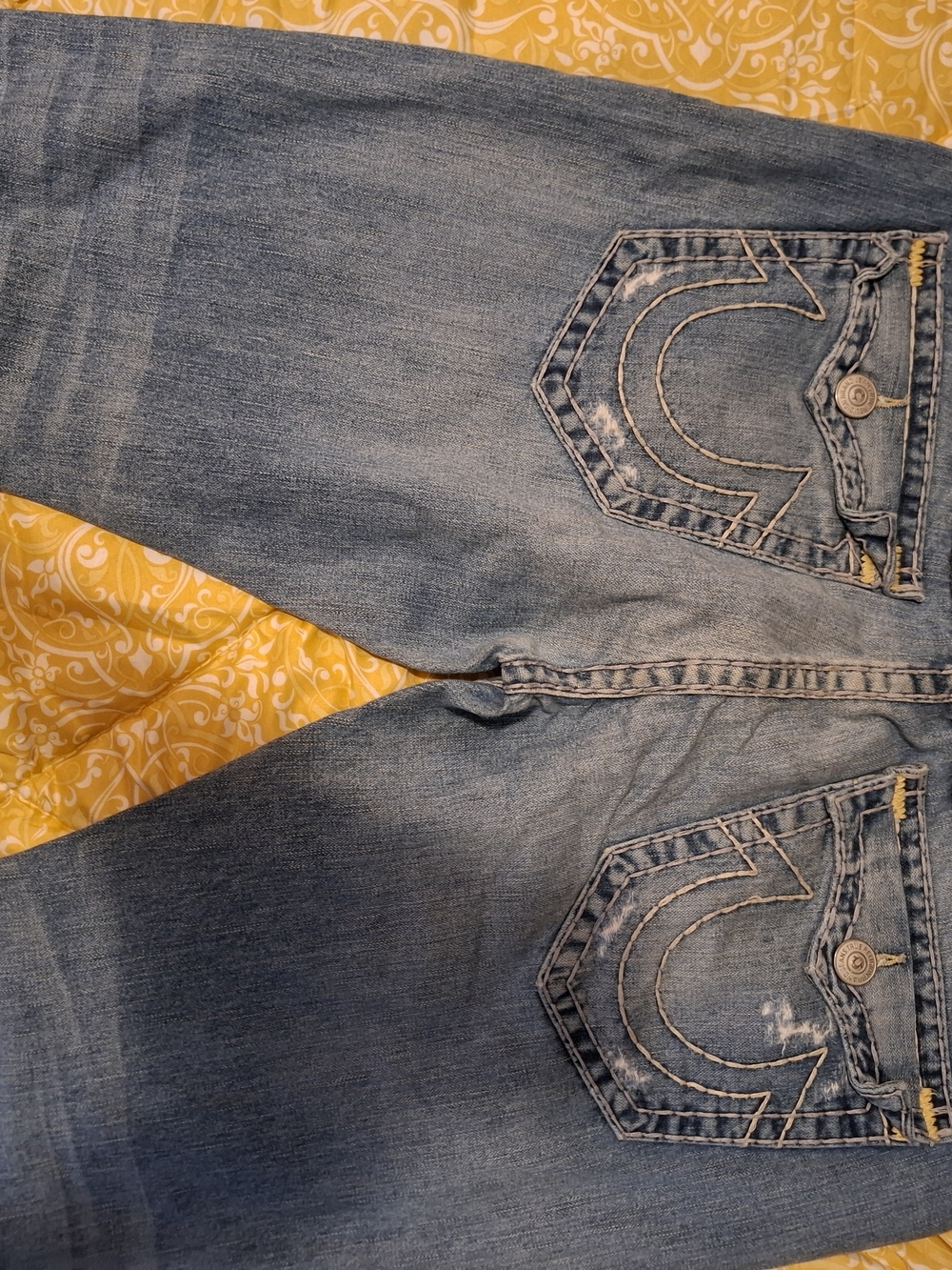 True Religion Men's Straight Leg Jeans in Light Blue Wash